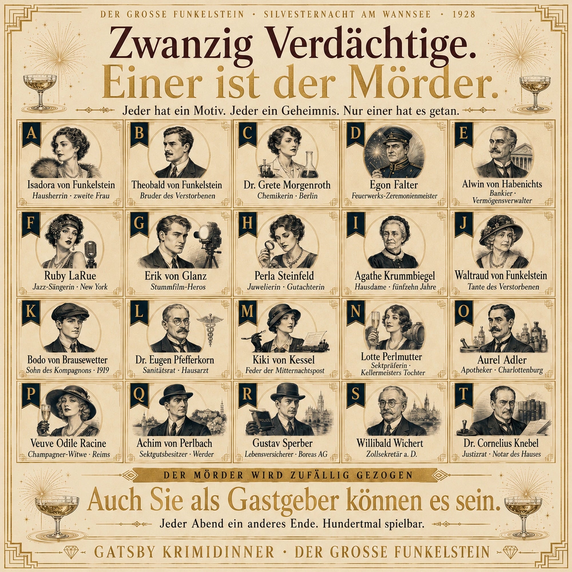 Gatsby Krimidinner Der Große Funkelstein · Silvestermord am Wannsee 1928 – Als Gastgeber selbst mitspielen