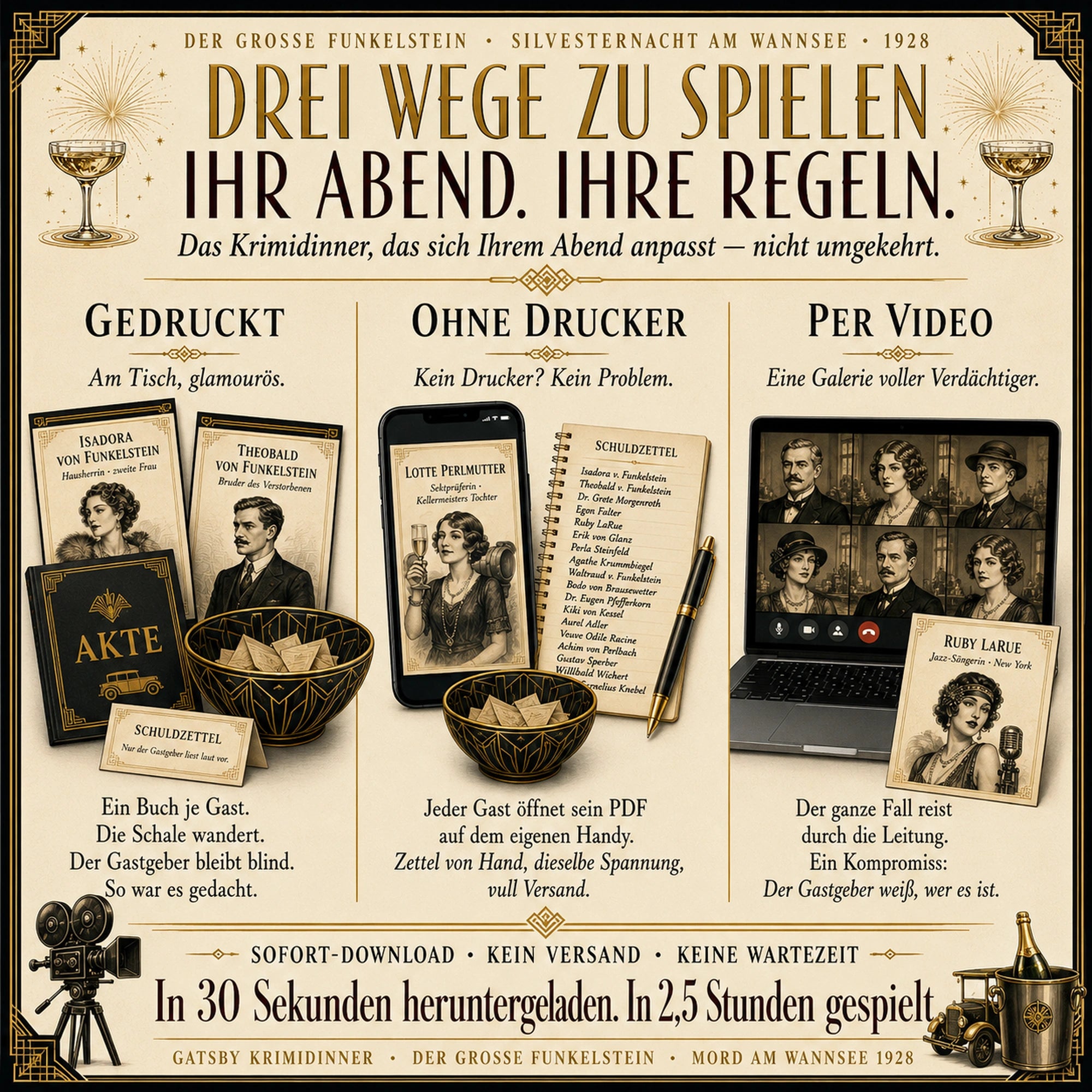 Gatsby Krimidinner Der Große Funkelstein · Silvestermord am Wannsee 1928 – Als Gastgeber selbst mitspielen