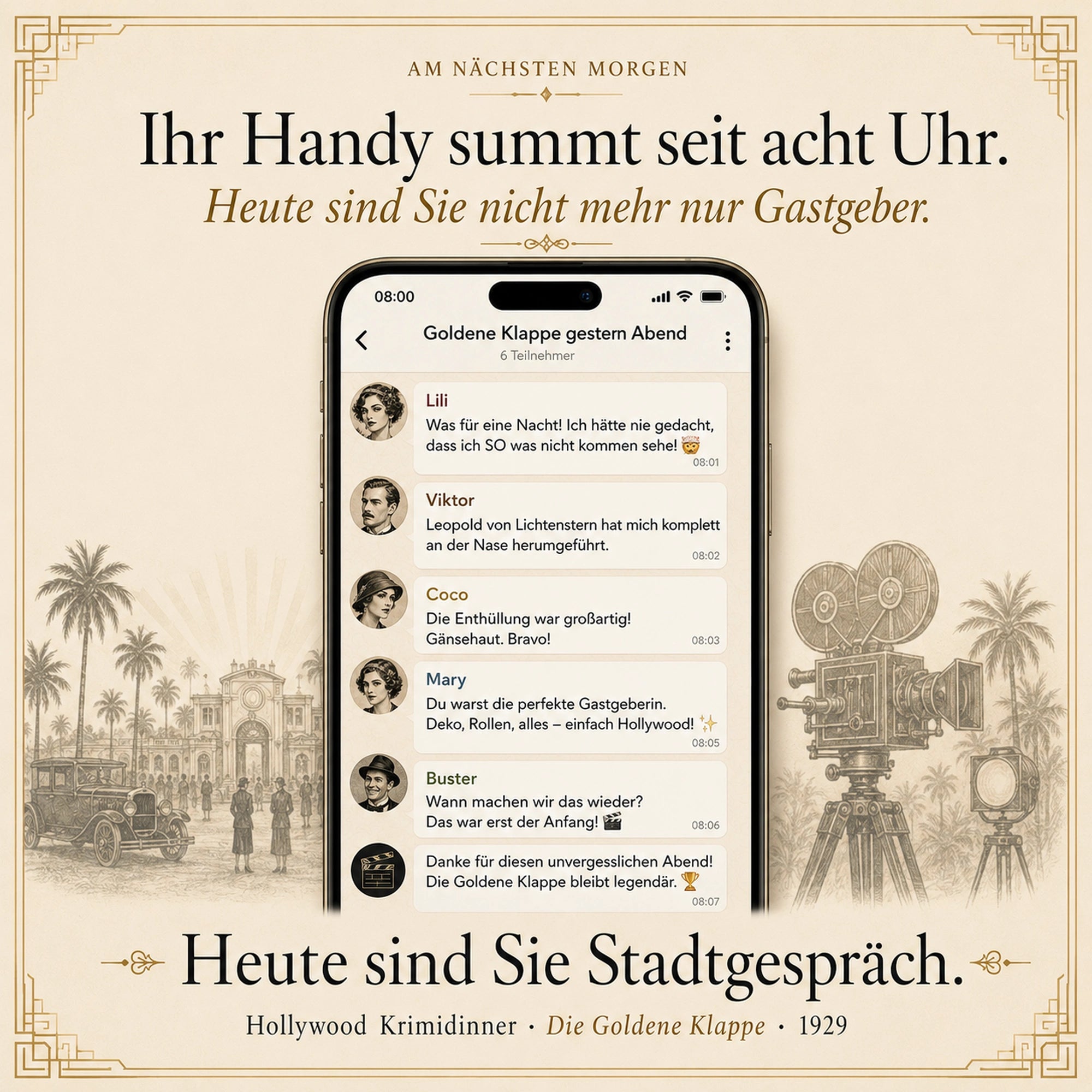 Hollywood Krimidinner - Die Goldene Klappe · Mord im Rampenlicht 1929 – Als Gastgeber selbst mitspielen