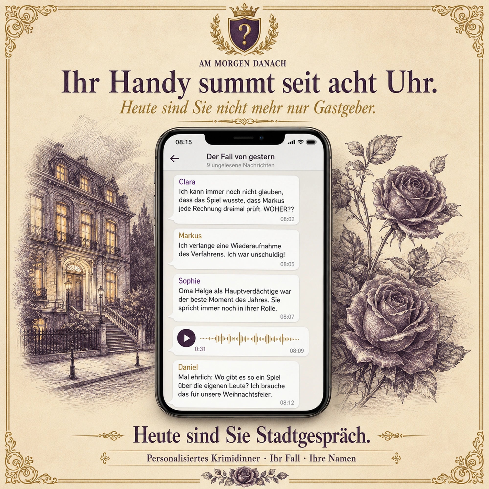 Personalisiertes Krimidinner für Zuhause – Mit euren Namen & Berufen