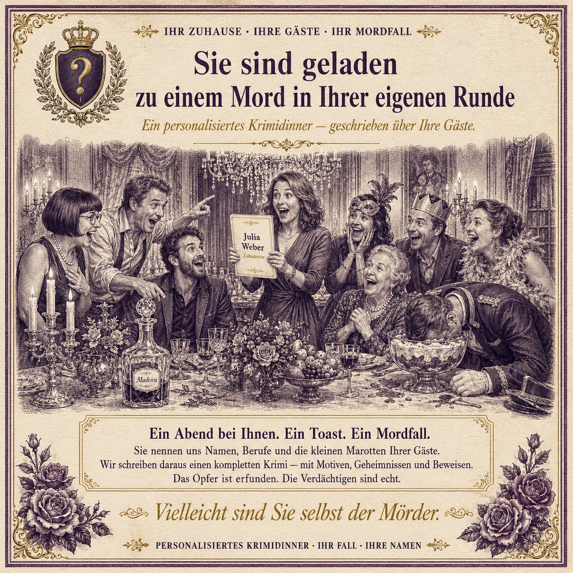 Personalisiertes Krimidinner für Zuhause – Mit euren Namen & Berufen