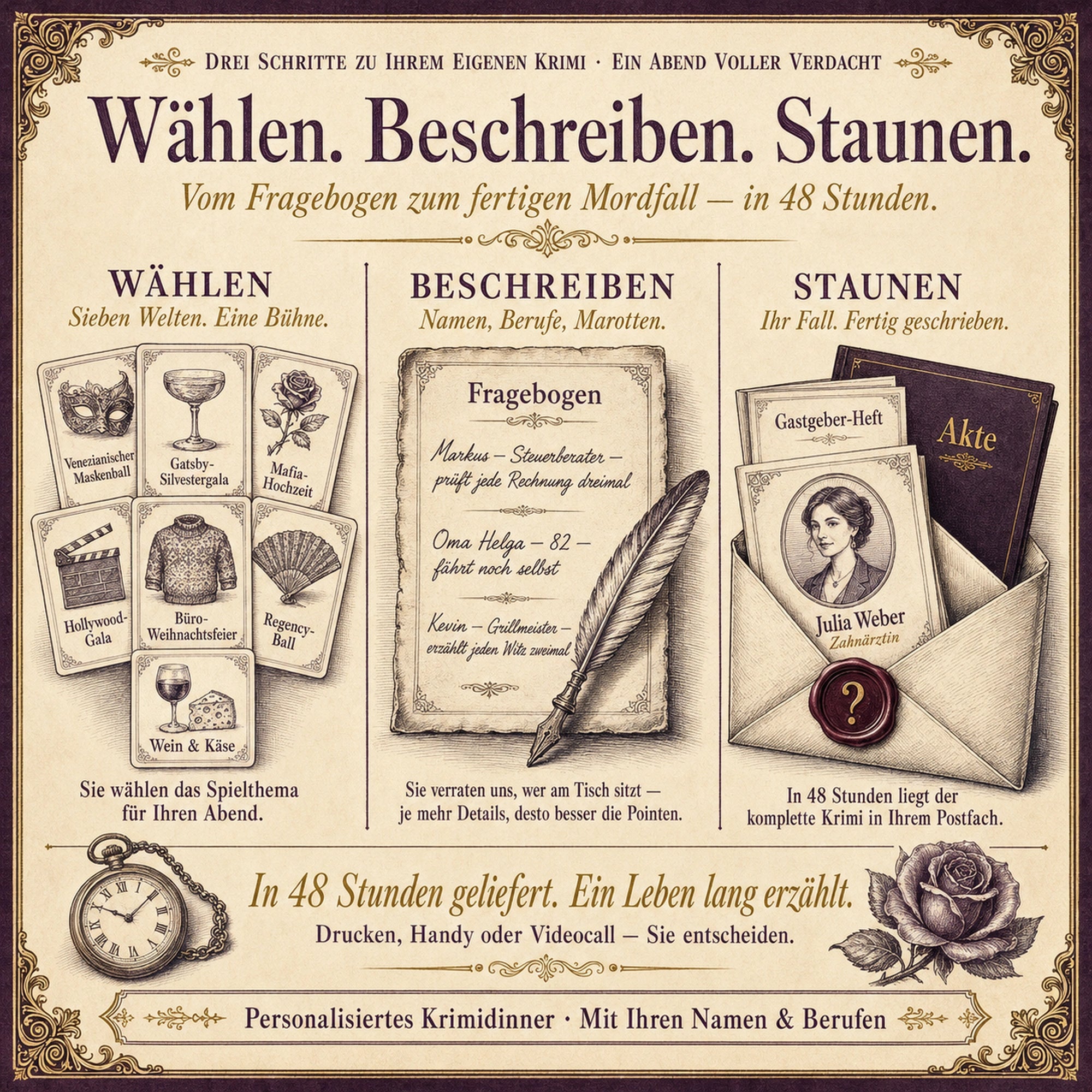 Personalisiertes Krimidinner für Zuhause – Mit euren Namen & Berufen