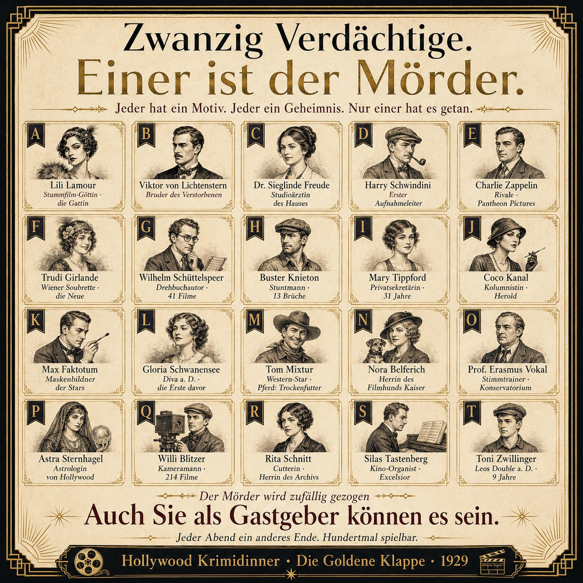 Hollywood Krimidinner - Die Goldene Klappe · Mord im Rampenlicht 1929 – Als Gastgeber selbst mitspielen