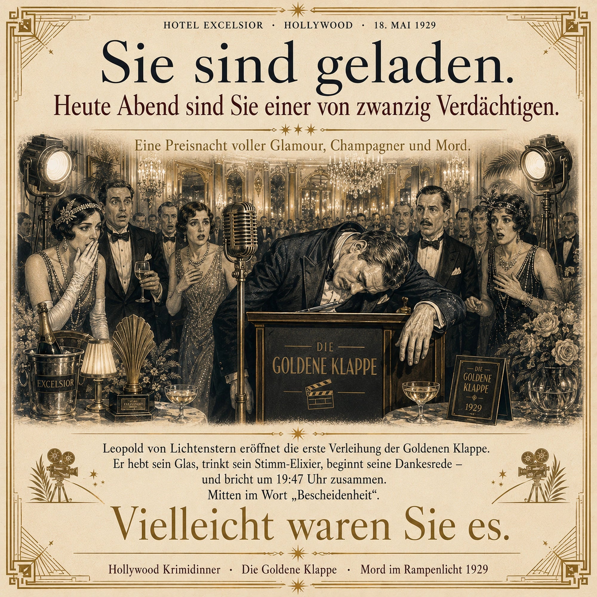 Hollywood Krimidinner - Die Goldene Klappe · Mord im Rampenlicht 1929 – Als Gastgeber selbst mitspielen