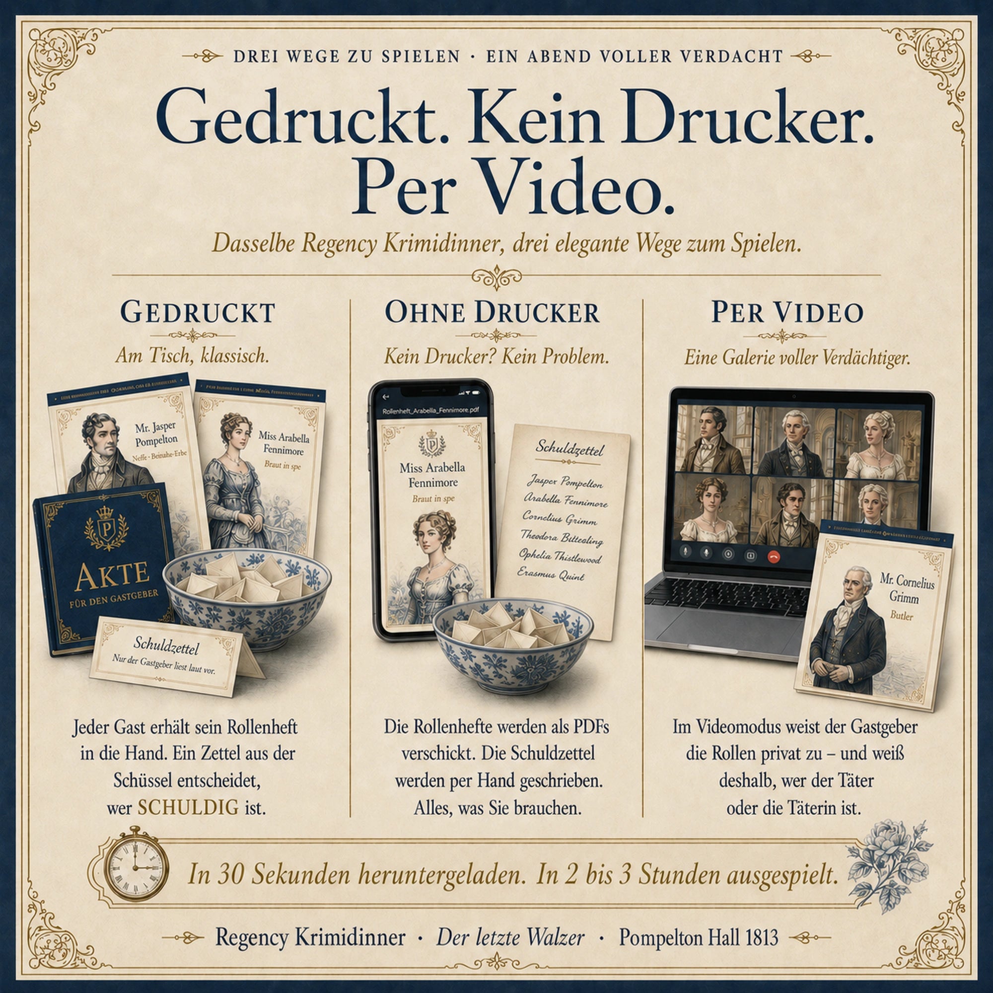 Regency Krimidinner - Der letzte Walzer · Mord auf Pompelton Hall 1813 – Als Gastgeber selbst mitspielen