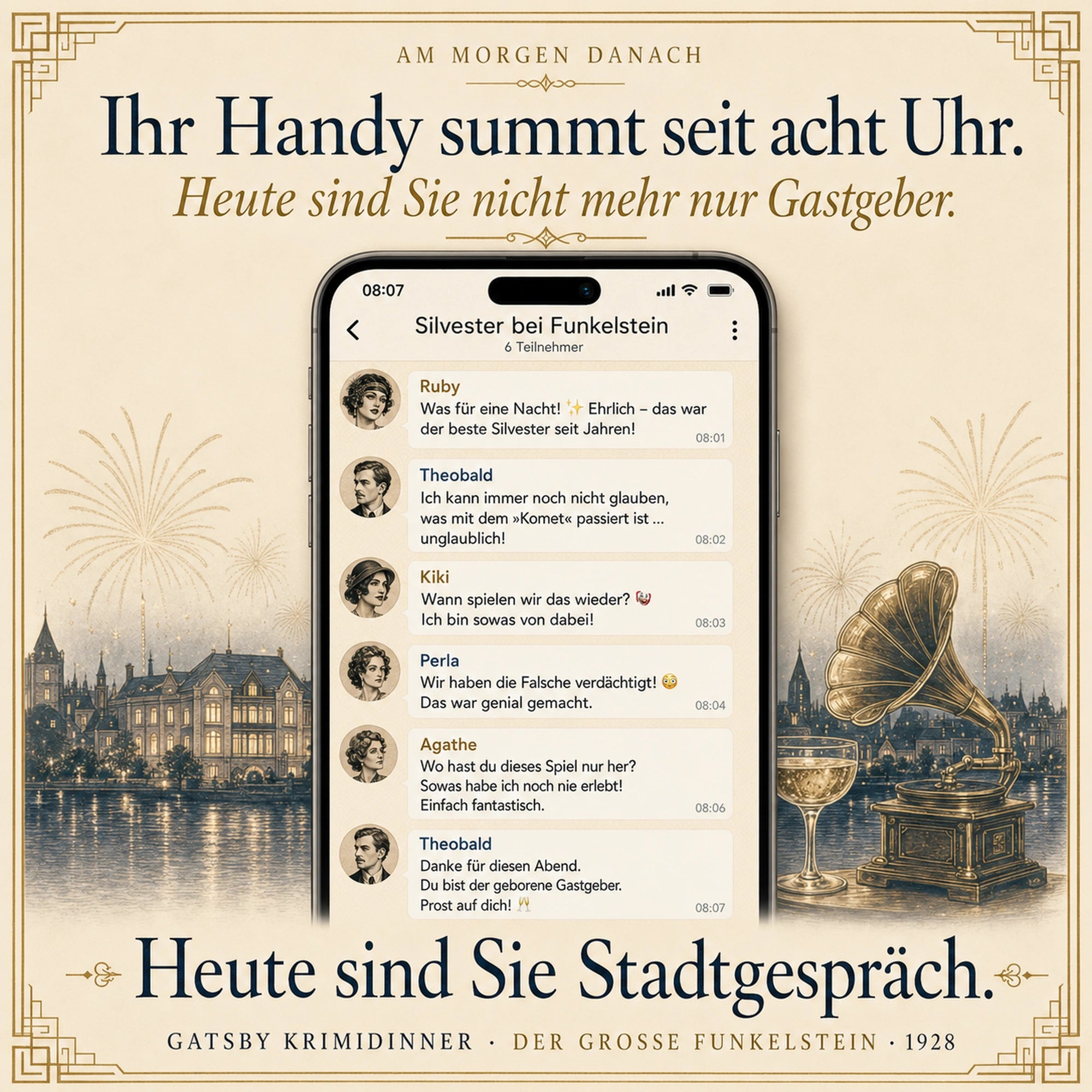 Gatsby Krimidinner Der Große Funkelstein · Silvestermord am Wannsee 1928 – Als Gastgeber selbst mitspielen