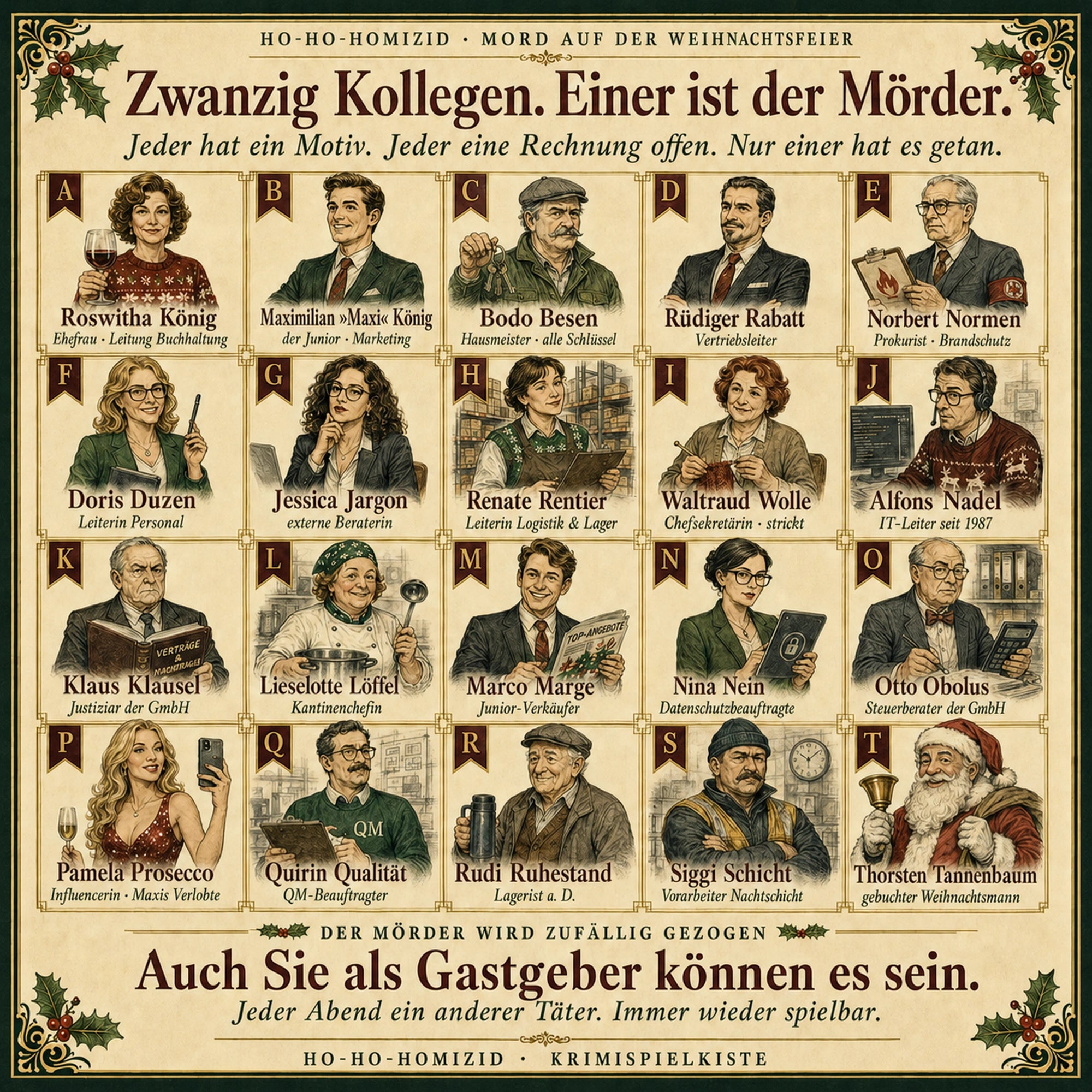 Weihnachts Krimidinner Ho-Ho-Homizid · Mord auf der Weihnachtsfeier – Als Gastgeber selbst mitspielen