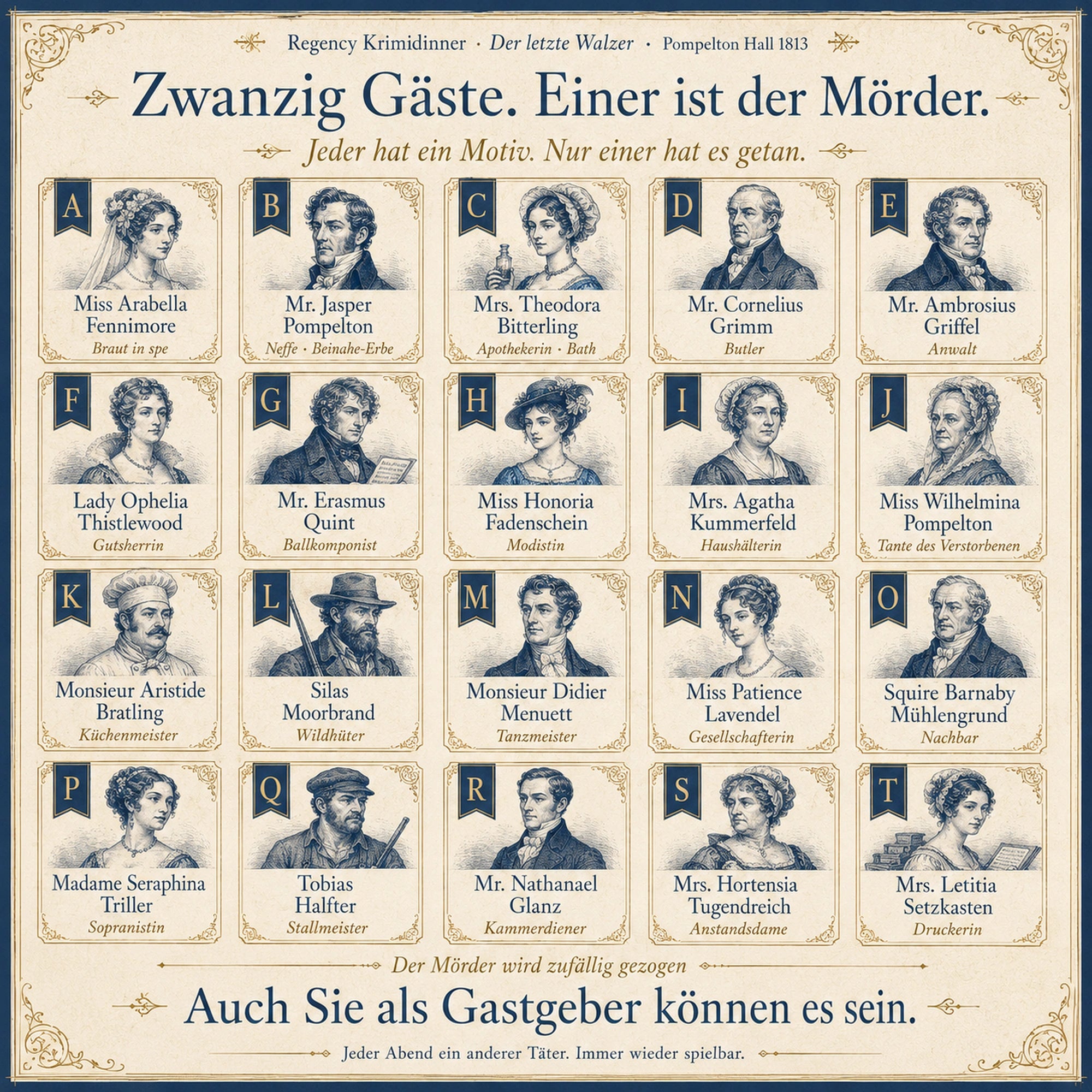 Regency Krimidinner - Der letzte Walzer · Mord auf Pompelton Hall 1813 – Als Gastgeber selbst mitspielen